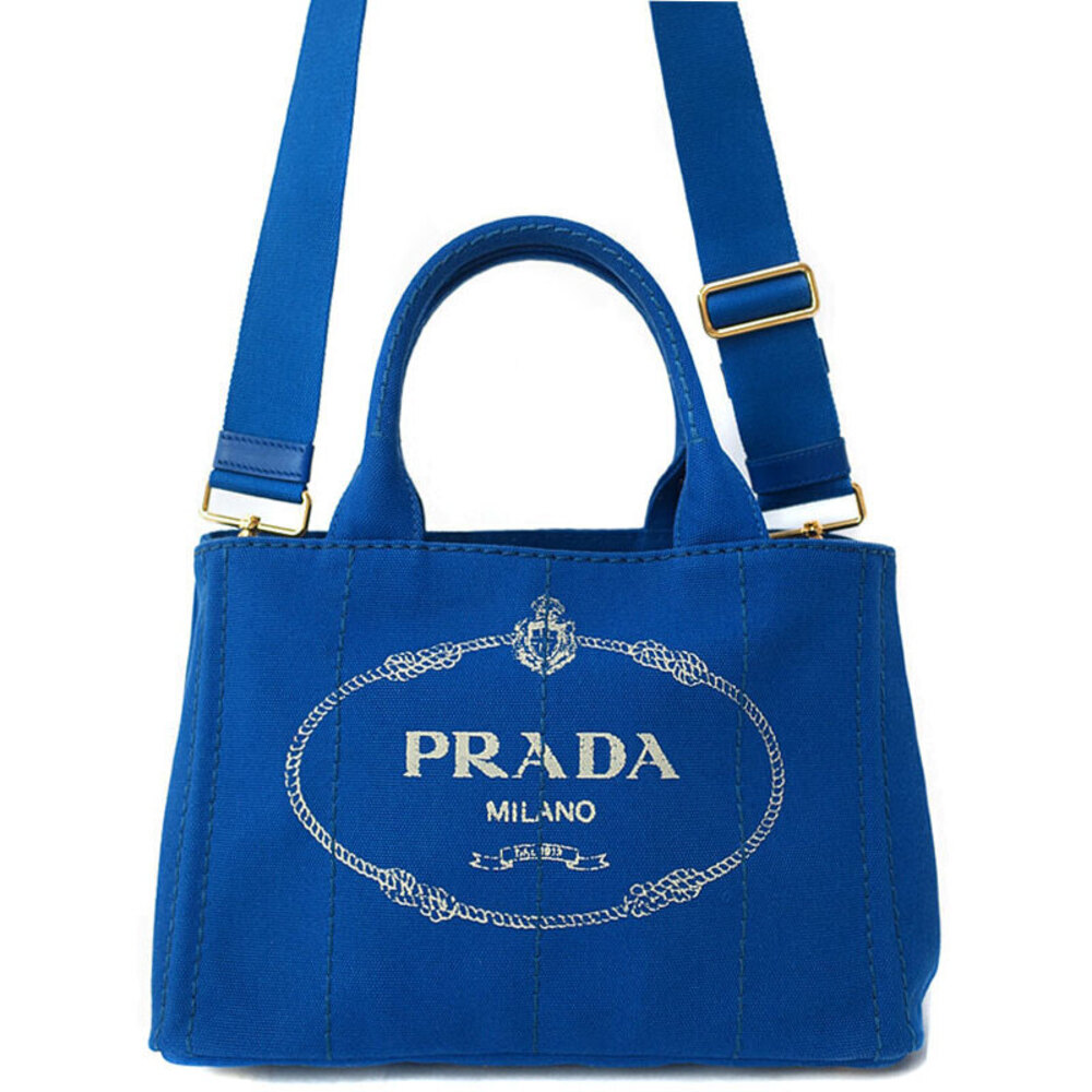 Prada Canvas Blue Canapa Tote 2way Bag - Picture 2 of 5